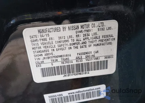 2015 Infiniti Q70L 3.7X z USA, uszkodzony, nr VIN JN1BY1PRXFM831814